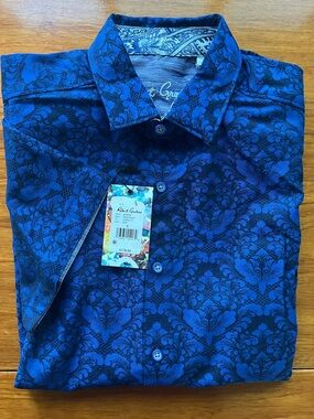 Robert Graham Mens Shirt Bayview XL Black Short Sleeve Printed Classic NWT $178